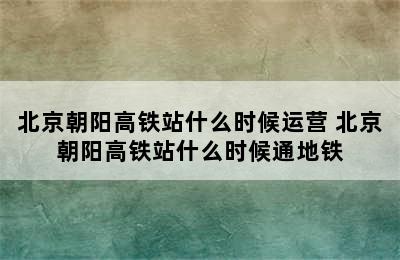 北京朝阳高铁站什么时候运营 北京朝阳高铁站什么时候通地铁